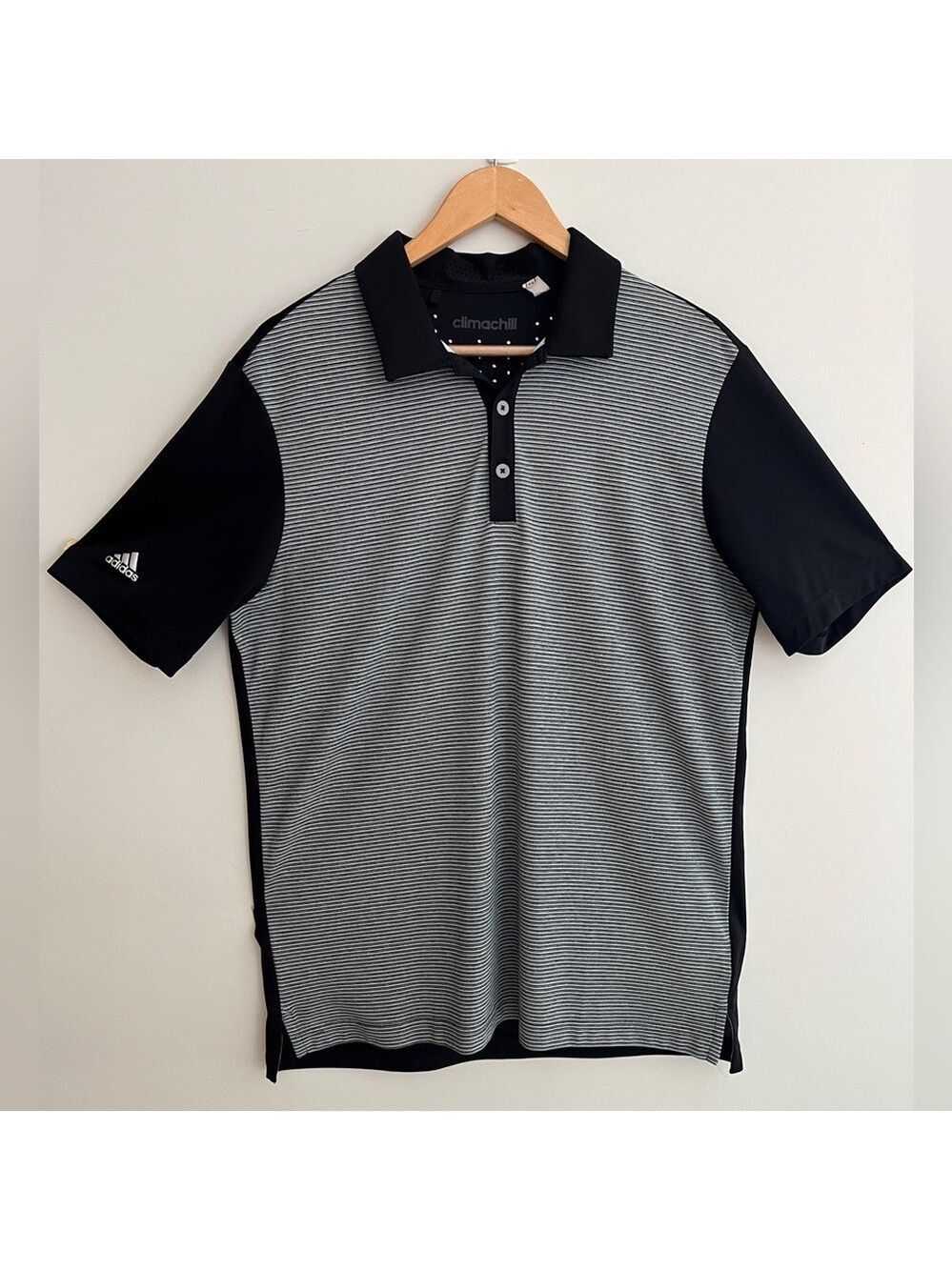 ADIDAS Short Sleeve Polo Striped Shirt Climachill Golf Athleisure Casual Resort